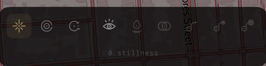 The sigil row: three stances, then insight, vigil, commune and displacement.